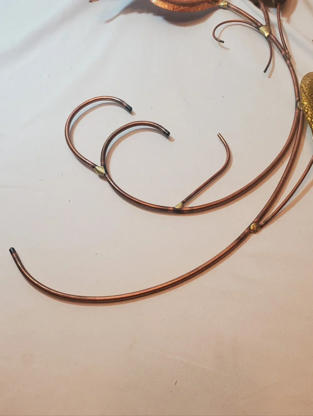 Metal & Wood Vintage Leaves Wall Hanging Brass & Copper MCM 19